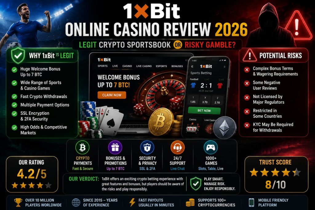 1xbit casino review 2026 infofraphic showing sportsbook or risky gamble?