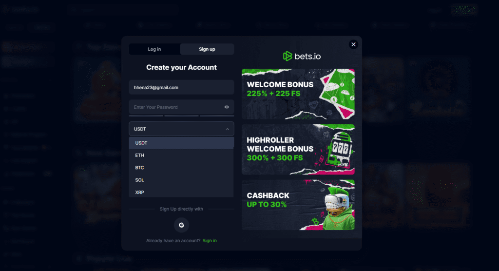 bets.io crypto payment method