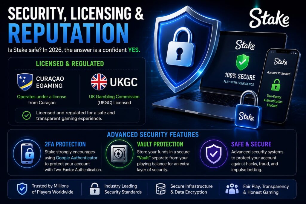stake sportsbook security licensing 2fa protection