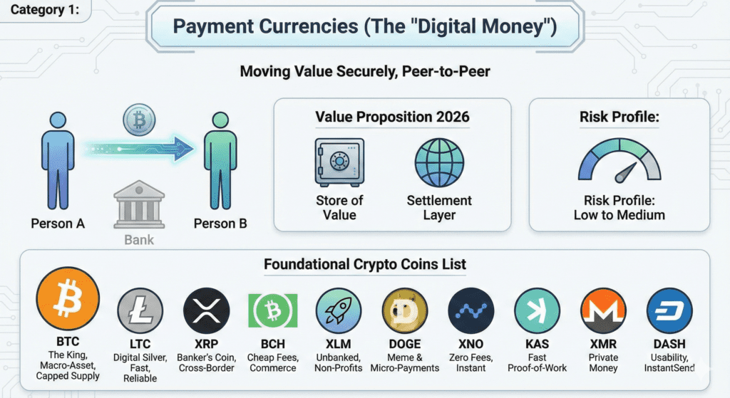 Crypto Coins List: Types of Cryptocurrencies (2026 Edition) 2 payment currencies, the first types of cryptocurrencies