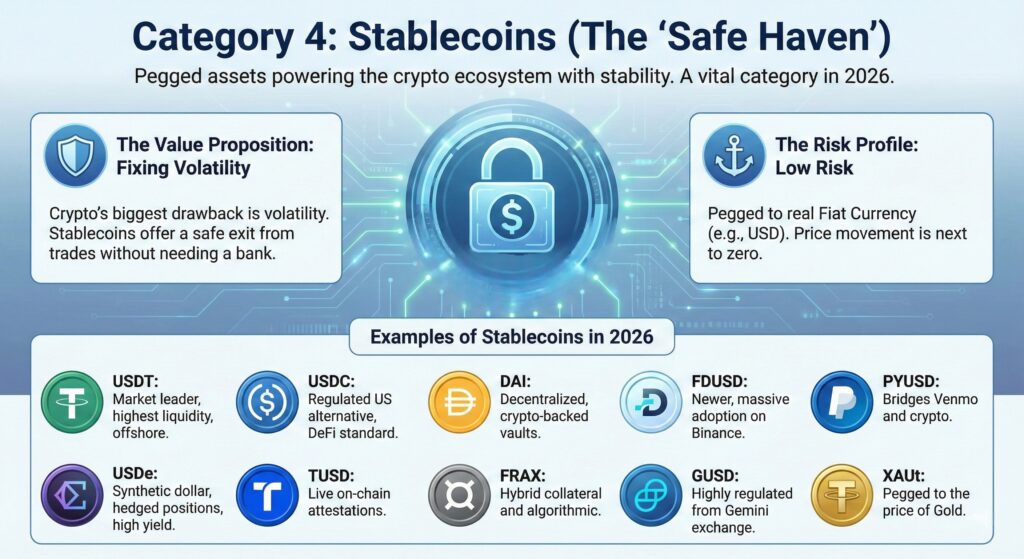 Crypto Coins List: Types of Cryptocurrencies (2026 Edition) 5 stablecoins safest among different types of crypto