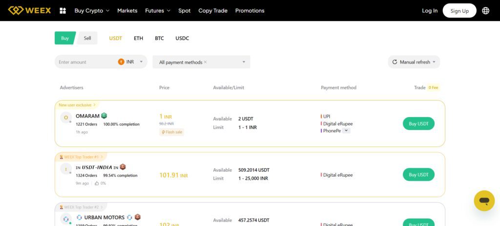 weex p2p cryptocurrency  exchange