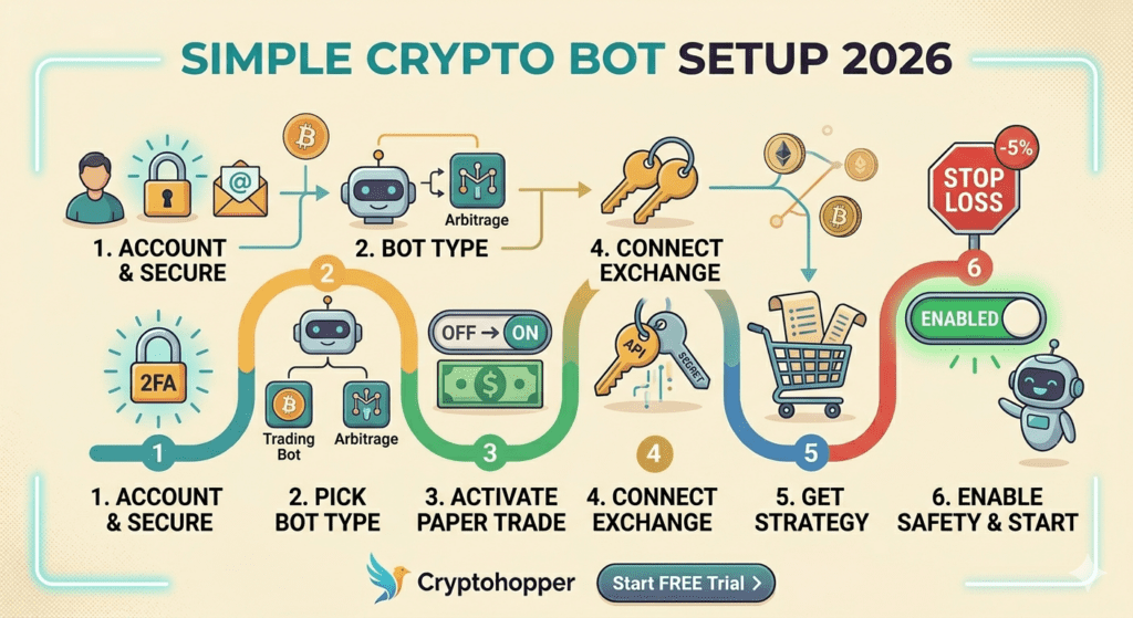 Ultimate Cryptohopper Trading Bot Review 2026: Features, Pricing, Pros & Cons 3 simple crypto bot setup 2026