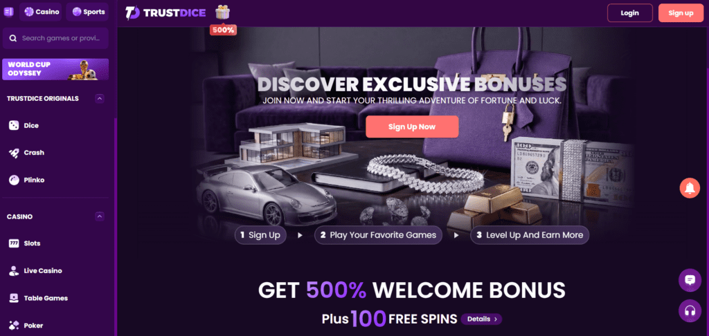 TrustDoice 500 percent welcome bonus and free spins promotions